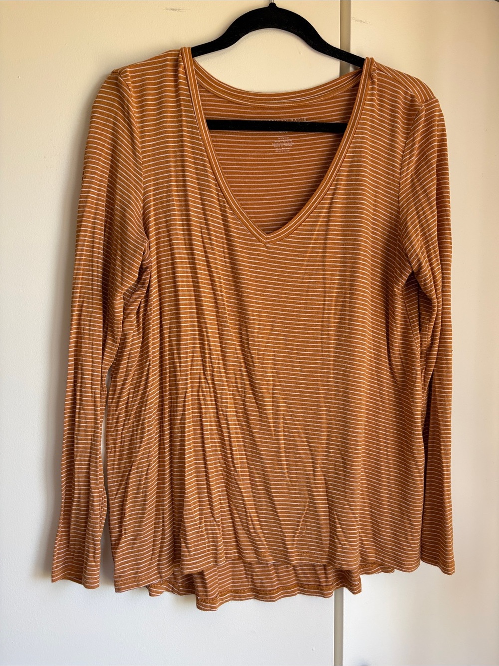 American Eagle soft and sexy Striped V-Neck Long Sleeve Top in Rust